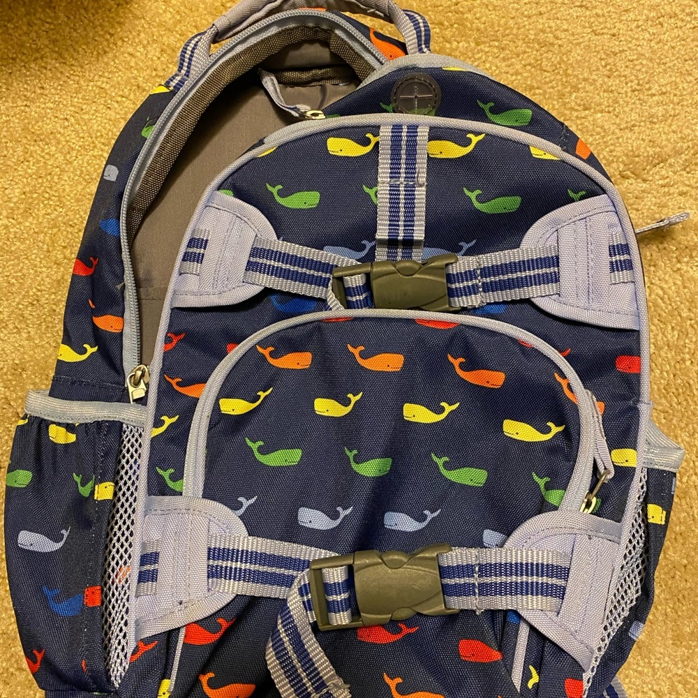 Small pottery barn kids backpack in multi colored whale